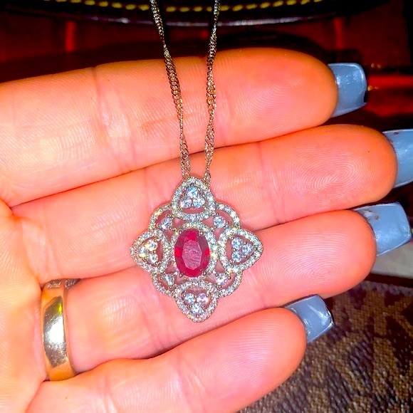 ๐งฟ2/$15๐งฟ NWT/NIB Ruby & White Sapphire Silver Necklace - Picture 10 of 12